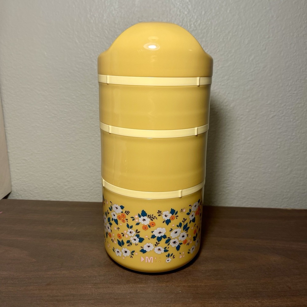Mytagalongs‎  Tall Floral Bento Box Snack Container 3 Compartments Yellow